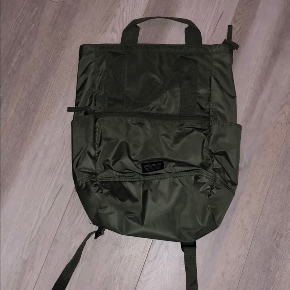 Army green adidas backpack